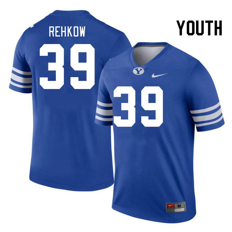 Youth #39 Landon Rehkow BYU Cougars College Football Jerseys Stitched-Royal - Click Image to Close